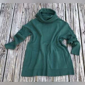 Ladies S CYRUS Solid Green Boxy Oversized Cowl Neck Tunic Woven Pocket Sweater